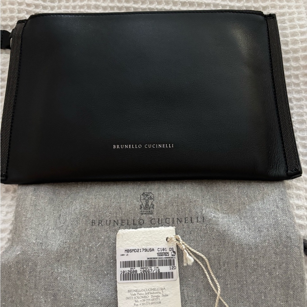 Brunello Cucinelli Black Clutch with Zipper and Monili